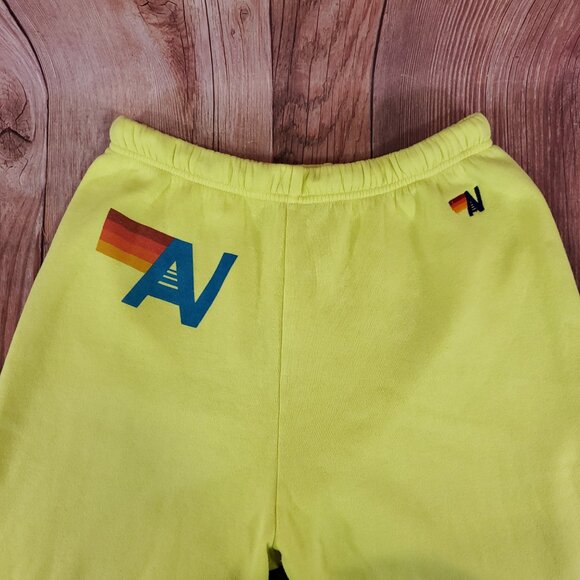 *FLAW* Aviator Nation Womens Size Large Neon Yellow Logo Sweatpants Joggers - Picture 4 of 12